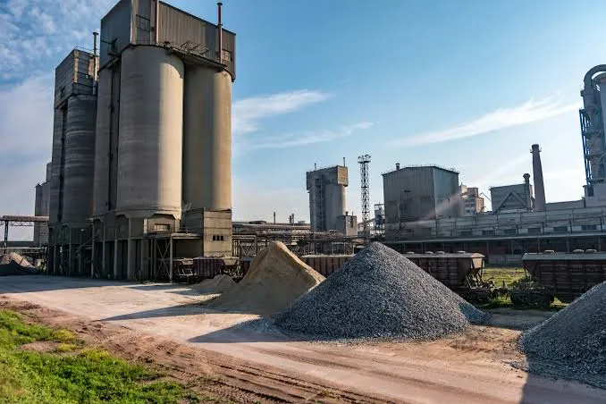 A cement plant — kiln line and material-handling equipment